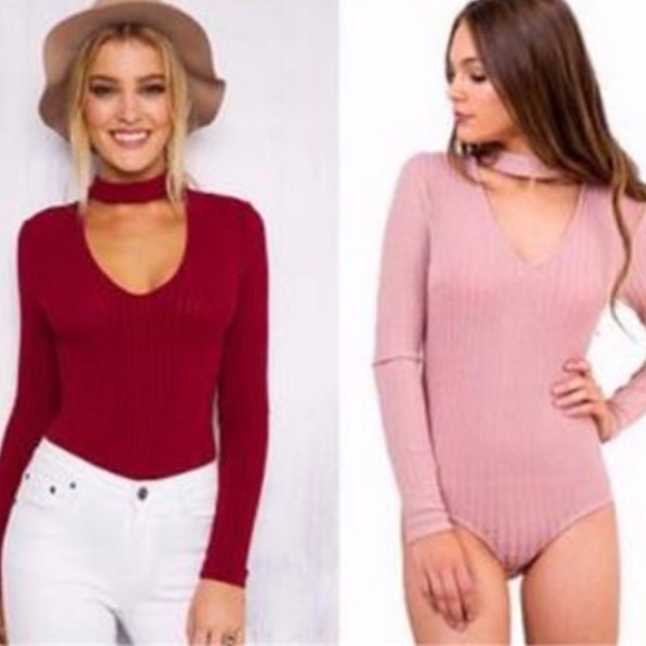 V Neck Mock Top Ribbed Bodysuit - Picture 3 of 4